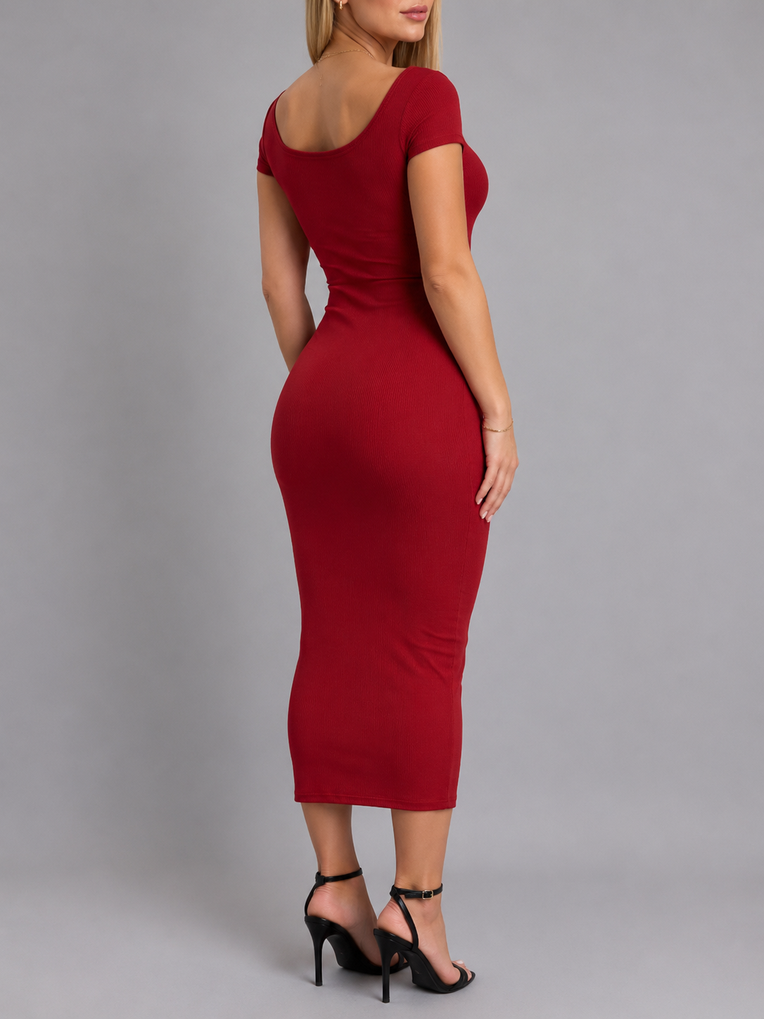 Women's Fitted Rib Knit Midi Dress