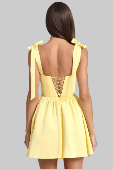 Women's Yellow Flared Short Dress