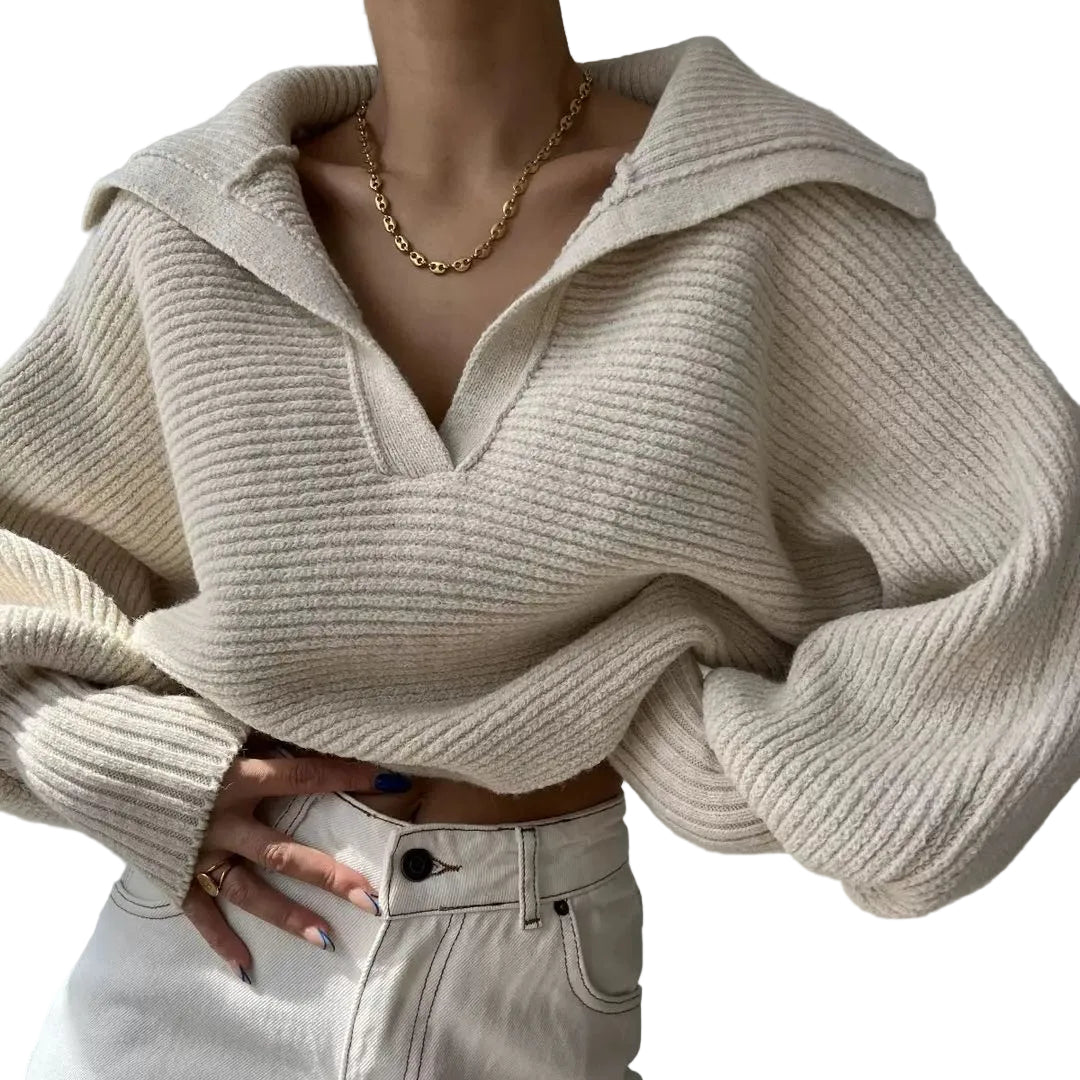 Women's V- Neck Turtleneck Knitted Sweater