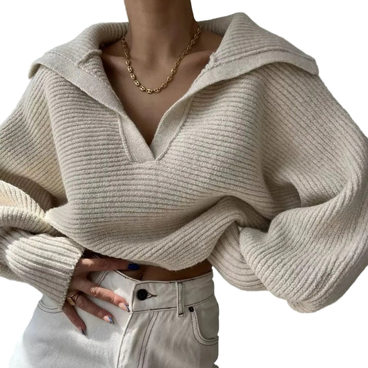 Women's V- Neck Turtleneck Knitted Sweater