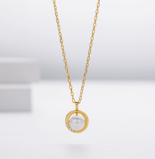 Open Circle Pearl Pendant Necklace