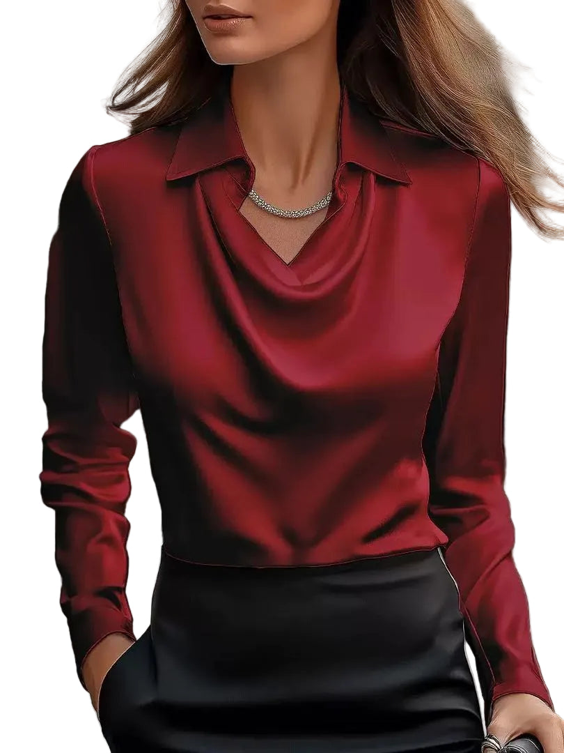Women's Satin Cowl Long Sleeve Shirt