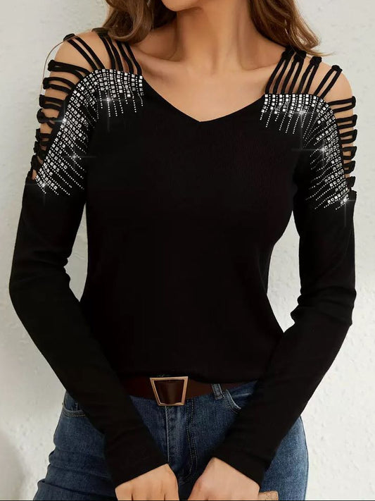 Women's Knit Rhinestone Long Sleeve