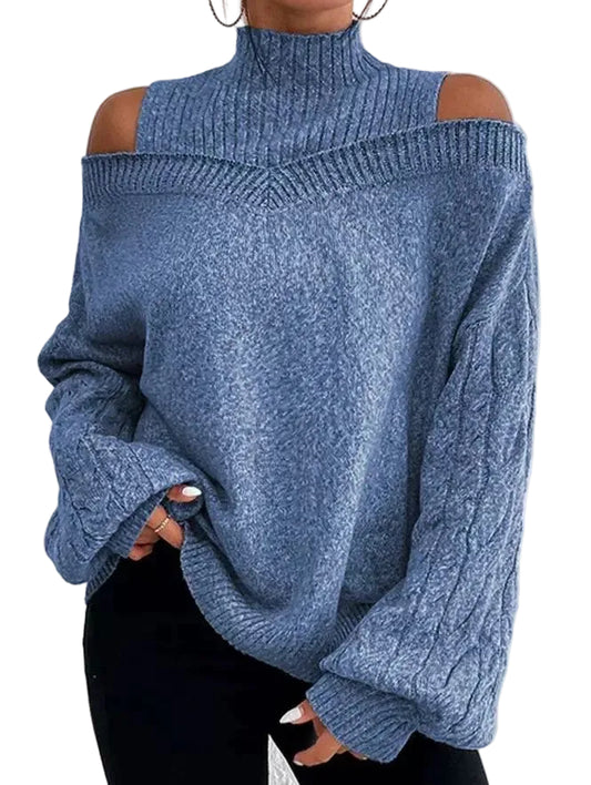 Women's Off Shoulder Knitted Long Sleeve Sweater