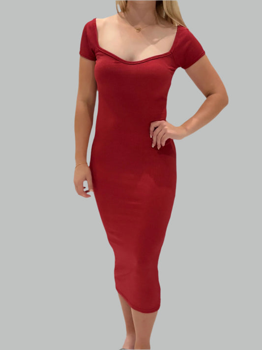 Women's Fitted Rib Knit Midi Dress