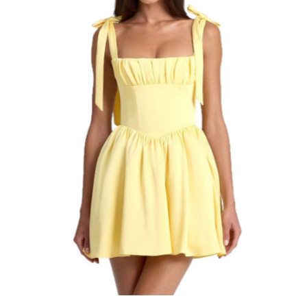 Women's Yellow Flared Short Dress