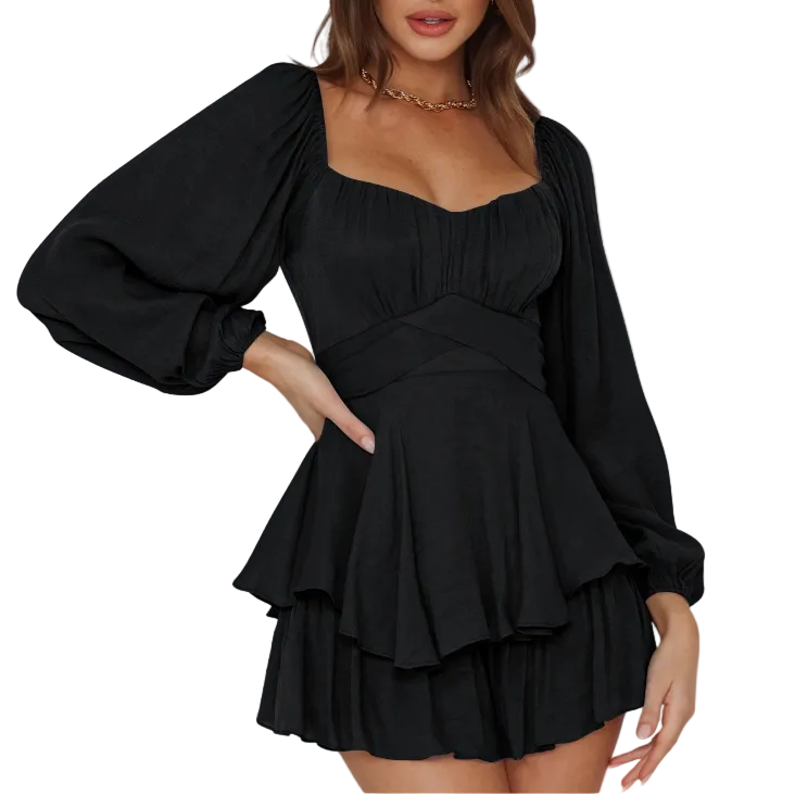 Women's Long Sleeve Tiered Short Romper